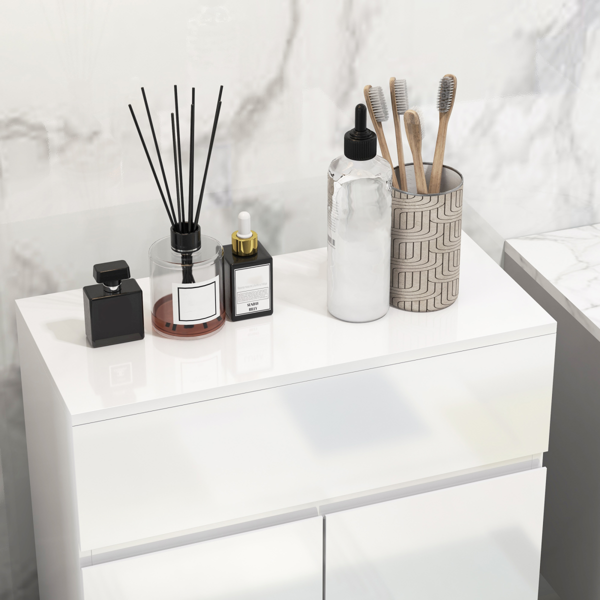 kleankin High Gloss Bathroom Floor Cabinet Storage Cupboard with Drawer