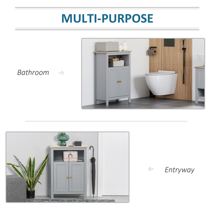 kleankin Bathroom Floor Storage Cabinet Standing Unit  Doors Adjustable Shelf