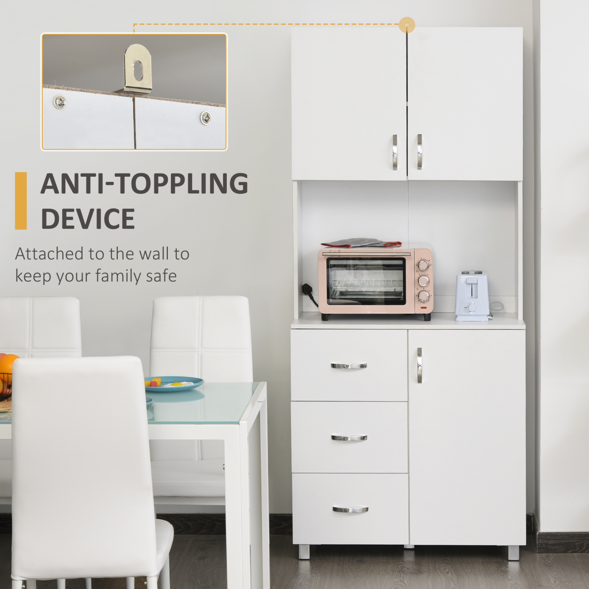 Kitchen Storage Cabinet Wooden Cupboard Organizer Home Furniture, White