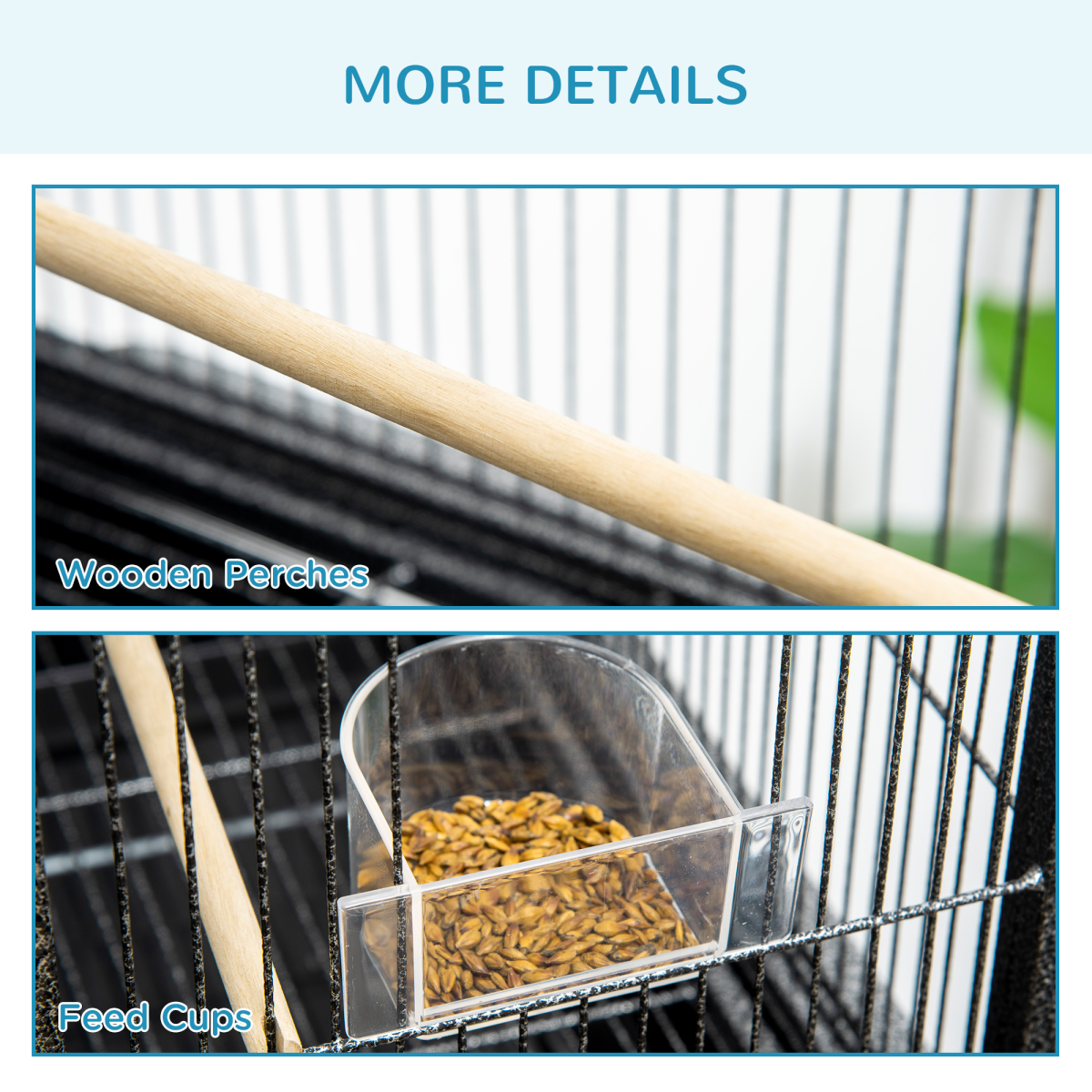 Rolling Bird Cage w/ Detachable Stand, Storage Shelf, Wood Perch, Food Container