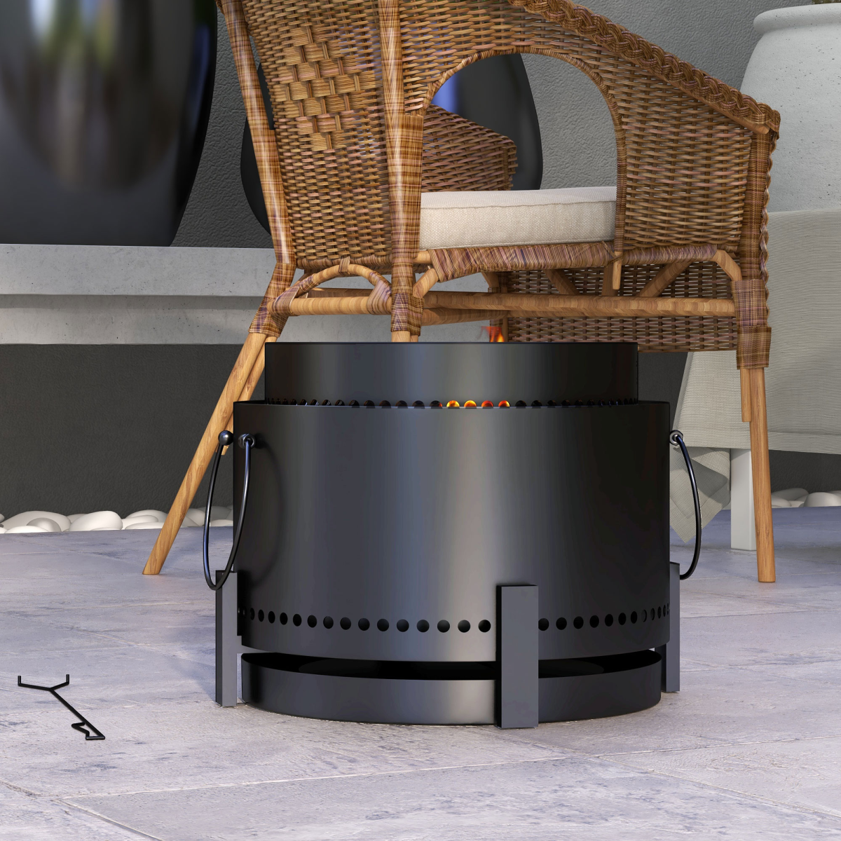 Outsunny 37cm Smokeless Wood Burning Firepit Metal Fire Pit, Black