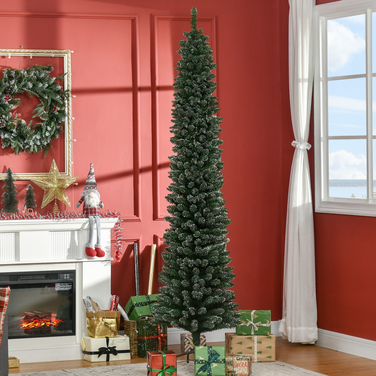 7.5FT Artificial Snow Dipped Christmas Tree Home Decoration Green HOMCOM