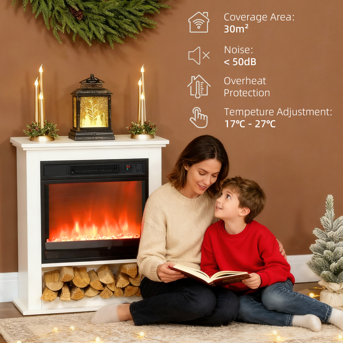 HOMCOM 1800W White Electric Fire Reach up to 30㎡ Space