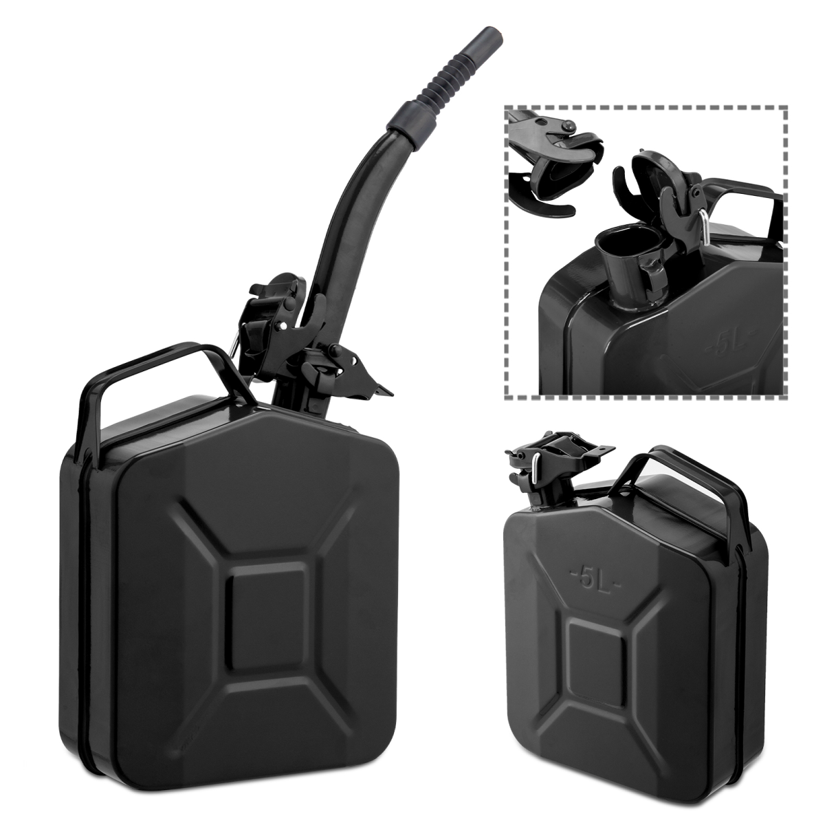1PC 5L Black Iron Oil Can with 0.6mm Spout, Heavy-Duty Metal Lubricating Oil Dispenser