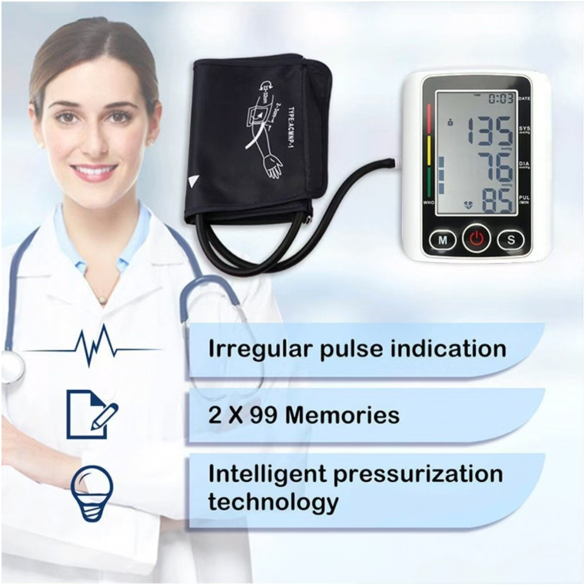Digital Blood Pressure Monitor Automatic Arm Pulse Meter Voice Talking BP Machine