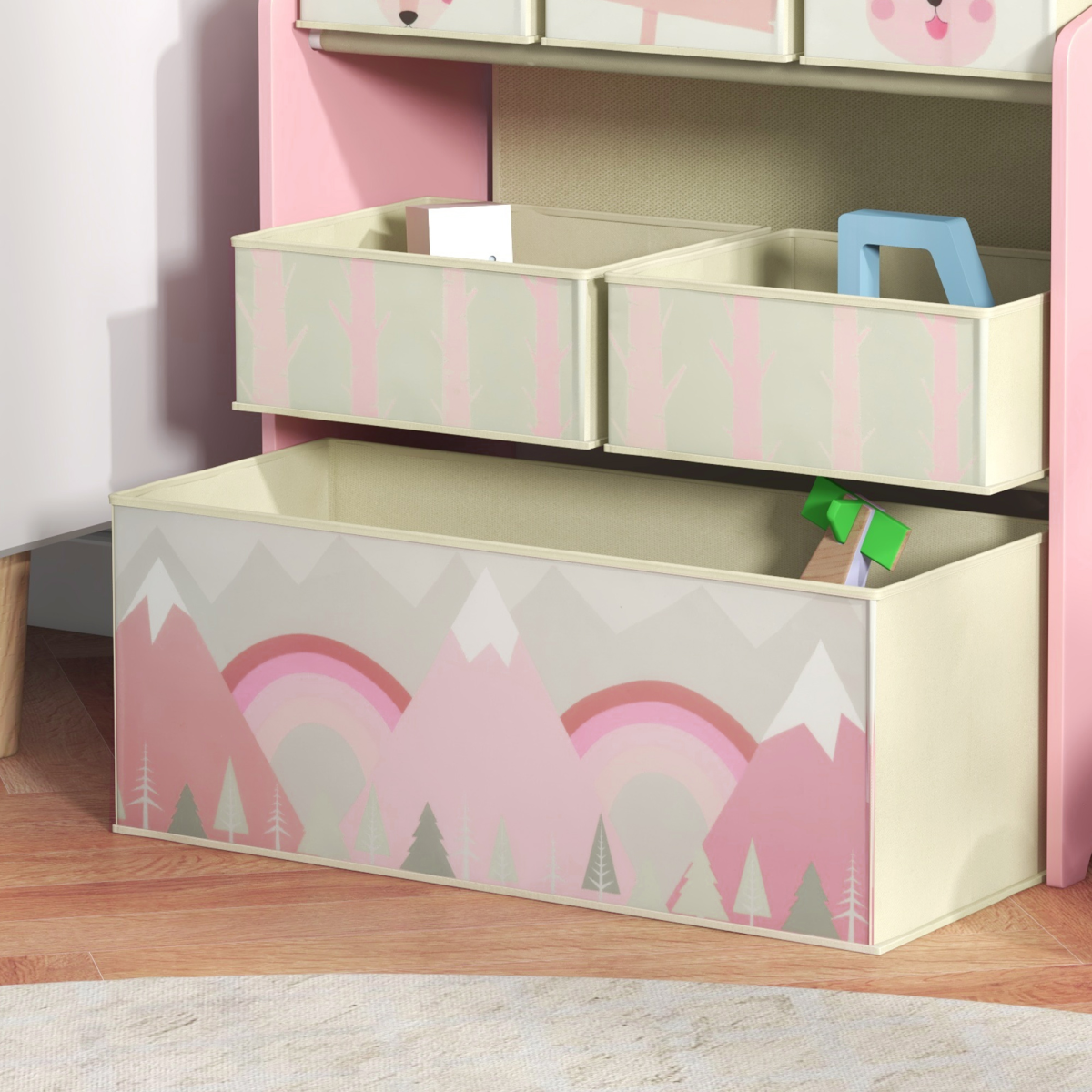 ZONEKIZ Kids Storage Units with 6 Boxes, Childrens Toy Storage Organiser, Pink