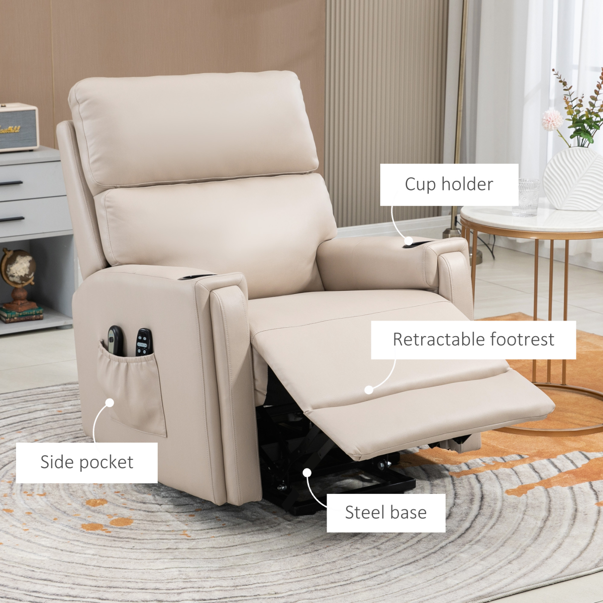 HOMCOM Lift Chair for Living Room, Recliner Chair with Vibration Massage, Heat