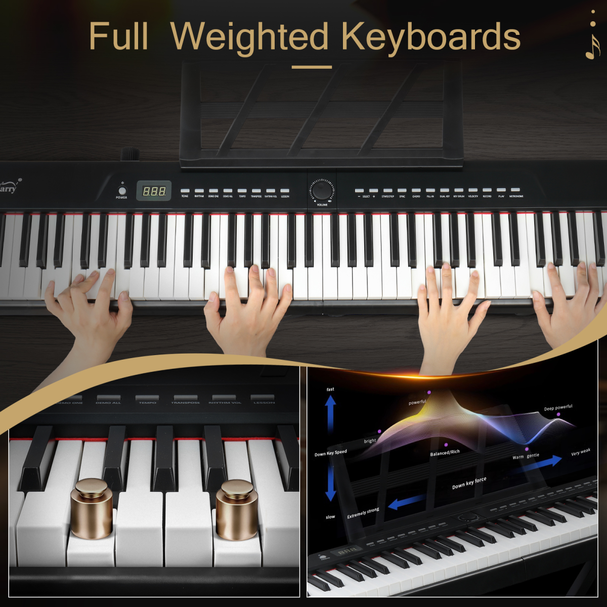 GPP-105 88 Key Full Size Semi-Weighted Standard Keyboards Digital Piano with Dual-tube X-Shape Stand, MIDI Bluetooth, Headphone，for Piano Lover Black color
