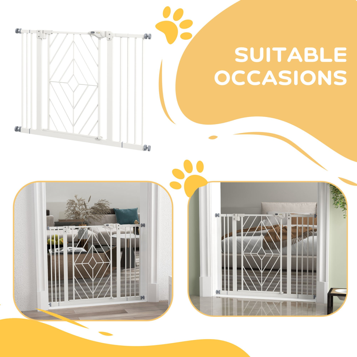 Pressure Fit Safety Gate w/ Auto Closing Door, Double Locking, 74-100cm Openings