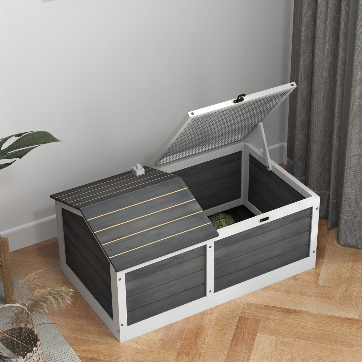 Tortoise House with Openable Top, Tray, for Indoor and Outdoor use - Grey