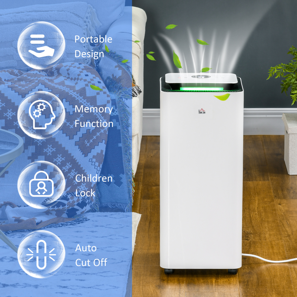 HOMCOM 16L/Day Protable Quiet Air Dehumidifier with Purifier, Timer, 5 Modes