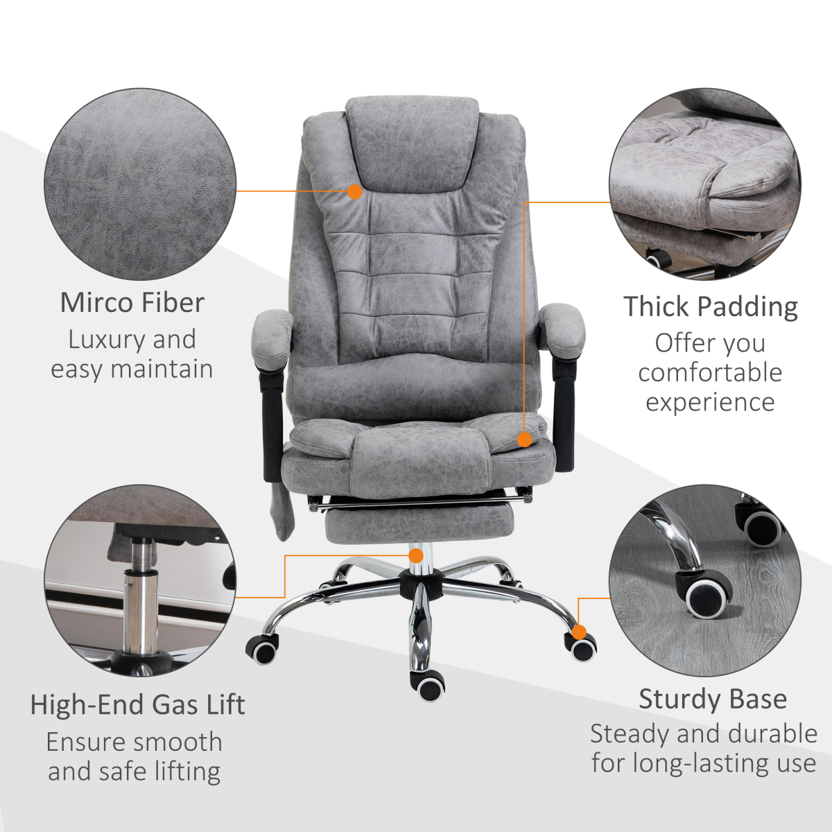 Vintage High Back Heated Massage Office Chair w/ 6 Vibration Points, Grey