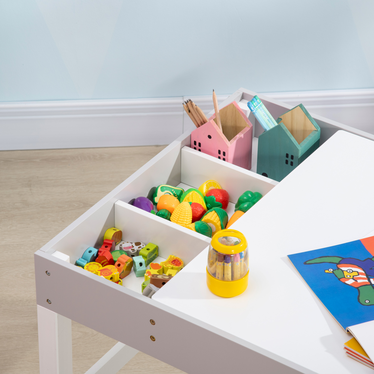 Kids Table and Chair Set Toddler Desk and Chair Set w/ Storage - Grey
