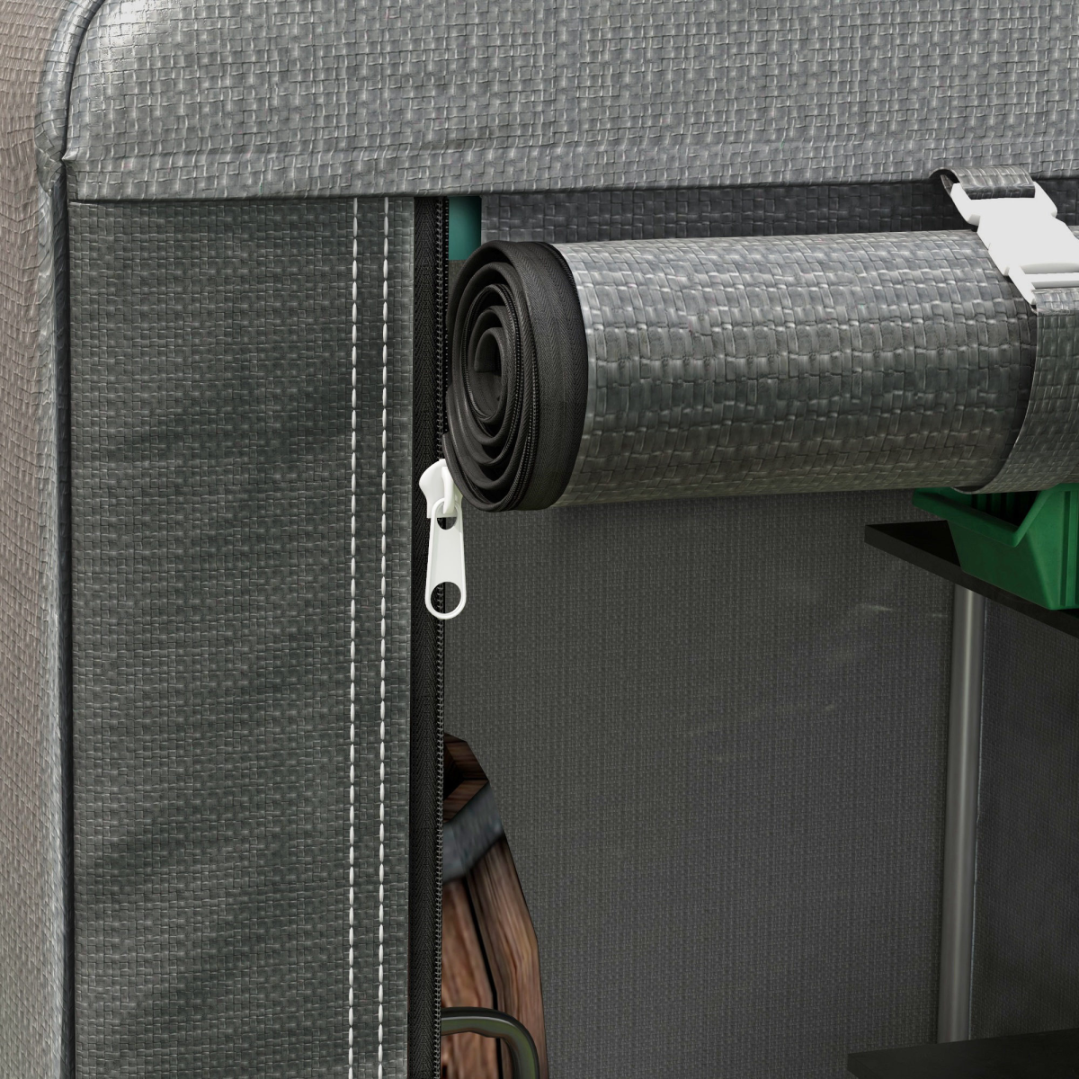 Outsunny 179 x 120cm Temporary Garden Shed, with Weather-resistant Plastic Cover and Accessories - Dark Grey