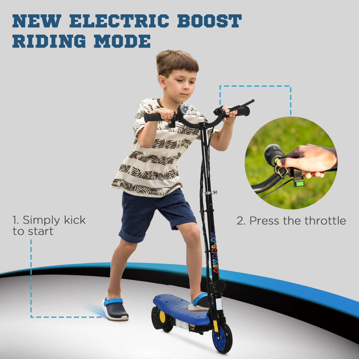 Folding Electric Scooter E-Scooter w/ LED Headlight, for Ages 7-14 Years - Blue