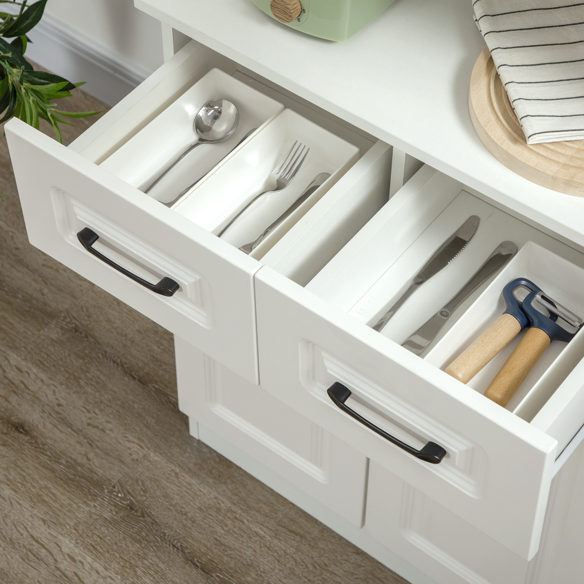 168cm Kitchen Cupboard Storage Cabinet w/ Shelves & Drawers,Open Counter White