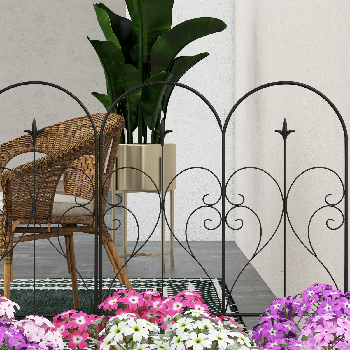 Outsunny 5PCs Decorative Garden Fencing 32in x 10ft Metal Border Edging