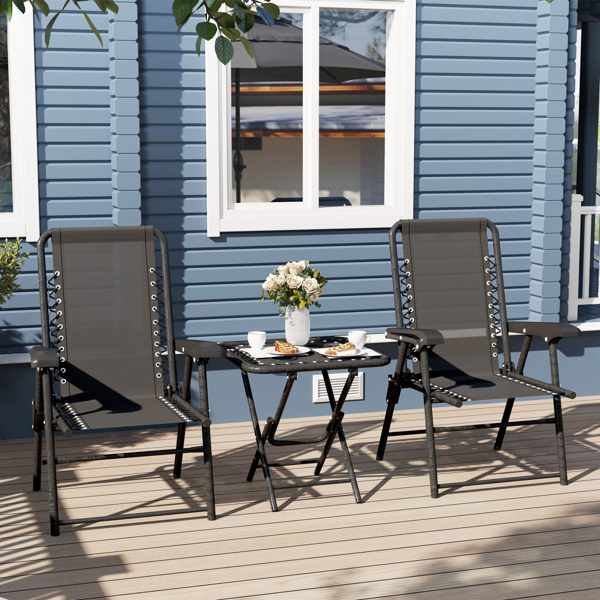 Outsunny 3 Pieces Folding Garden Bistro Set with Cup Holders, Black