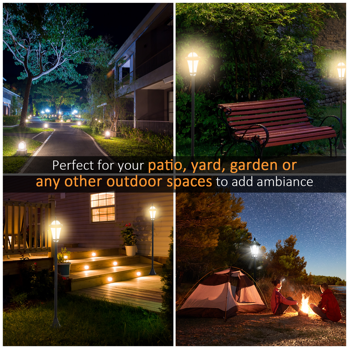 2 PCS LED Garden Lights Lamp Post Solar Powered Lantern black