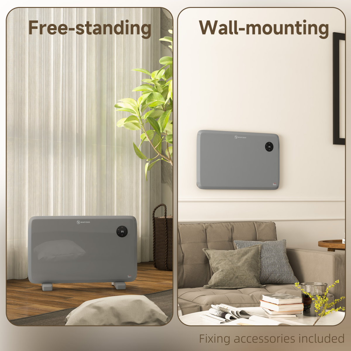 1200W Electric Convector Heater, Quiet Space Heater with LED Display, Grey