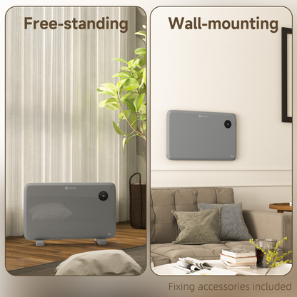 1200W Electric Convector Heater, Quiet Space Heater with LED Display, Grey