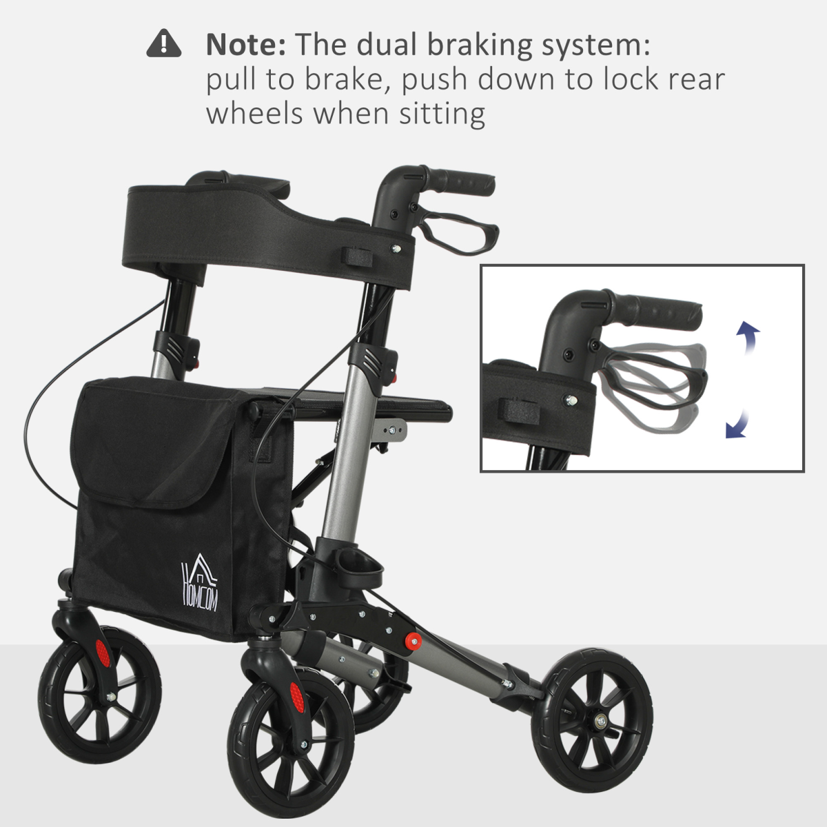 HOMCOM 4 Wheel Rollator Walker,  Adjustable Mobility Walker with Bag, Silver