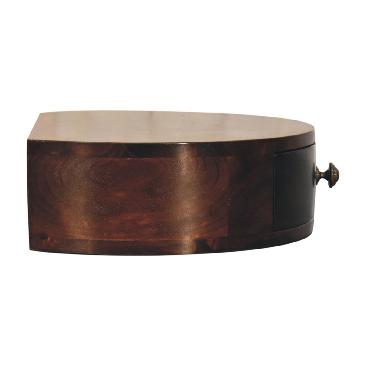 Artisan Furniture Solid Wood California Walnut Wall Mounted Rounded Bedside, 1 Drawer, Dark Brown