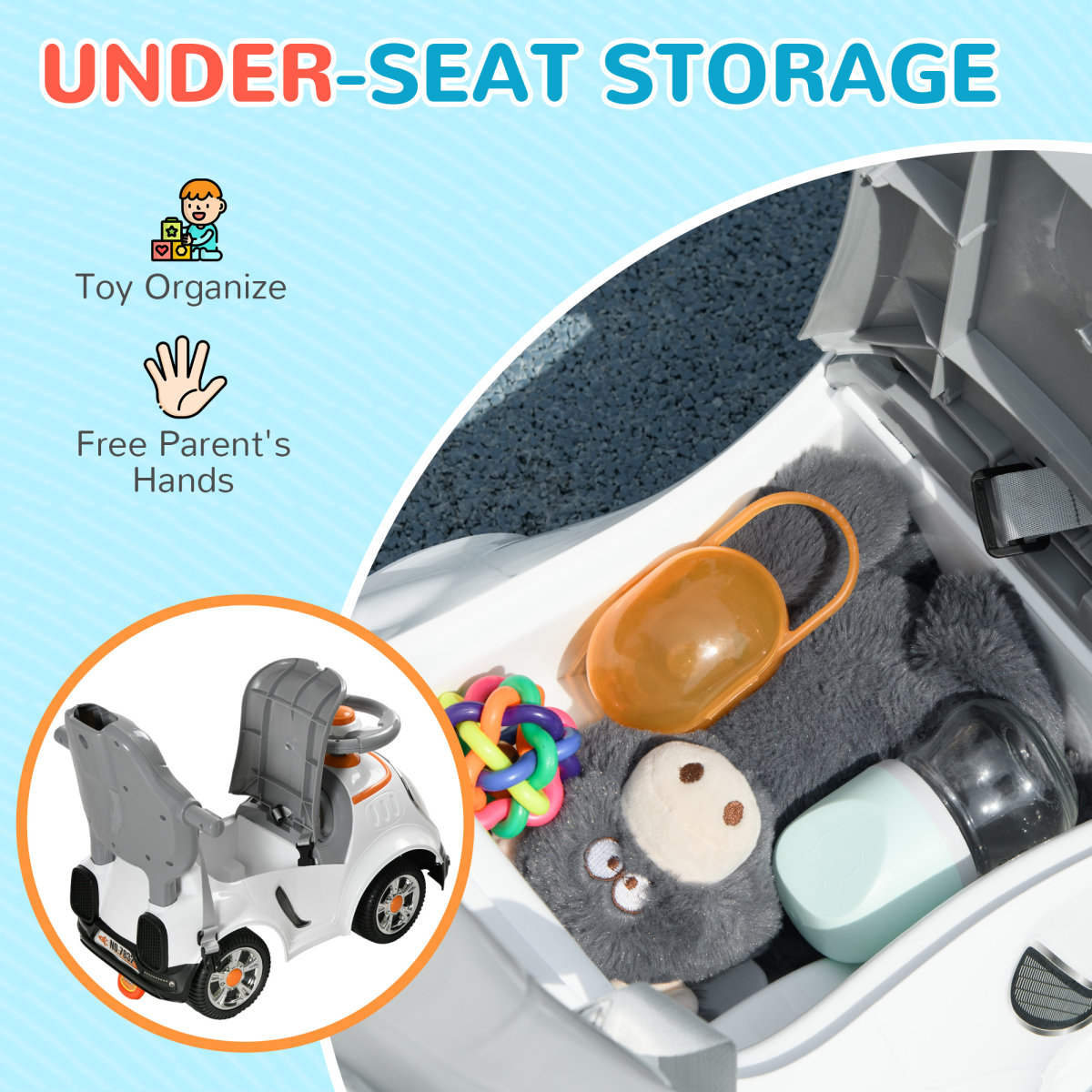 AIYAPLAY 3 in 1 Ride on Push Car, Cartoon Robot Foot to Floor Slider - White