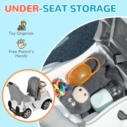 AIYAPLAY 3 in 1 Ride on Push Car, Cartoon Robot Foot to Floor Slider - White