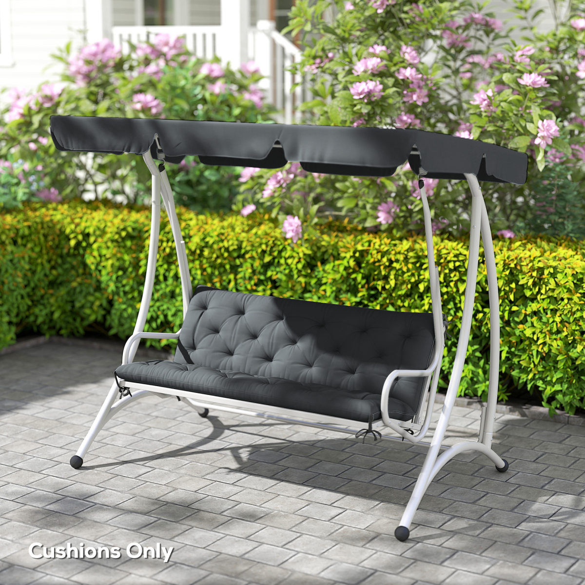 3 Seater Garden Bench Cushion Outdoor Seat Pad with Ties Dark Grey