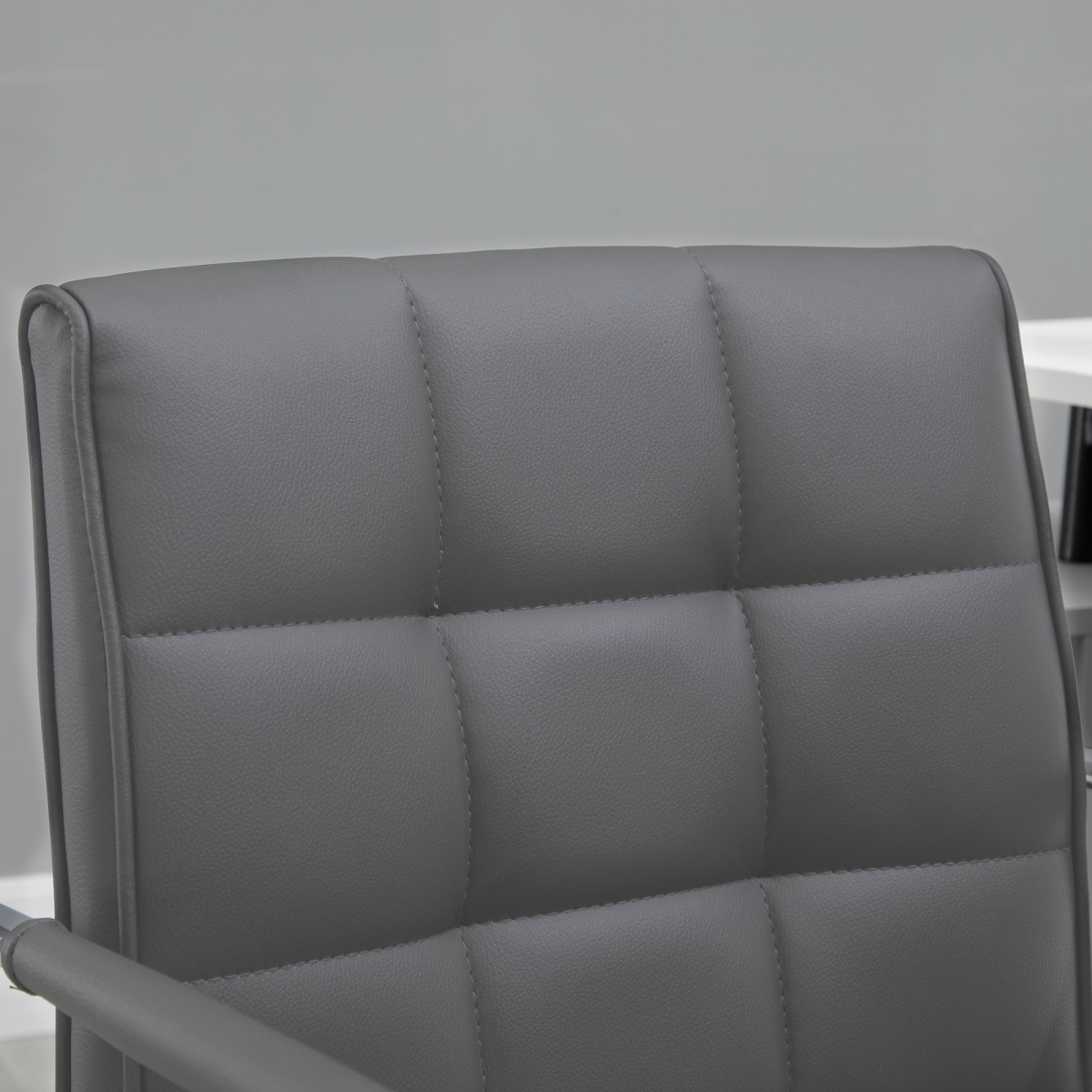 Mid Back PU Leather Home Office Chair Swivel Desk Chair with Arm, Wheel, Grey