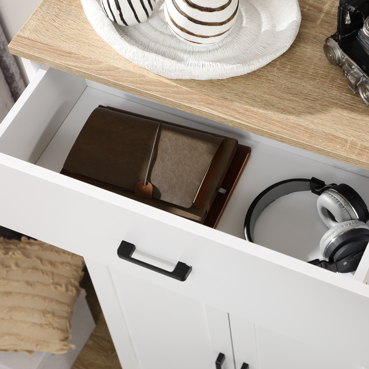HOMCOM Kitchen Cupboard Storage Cabinet with Drawer, Countertop, White