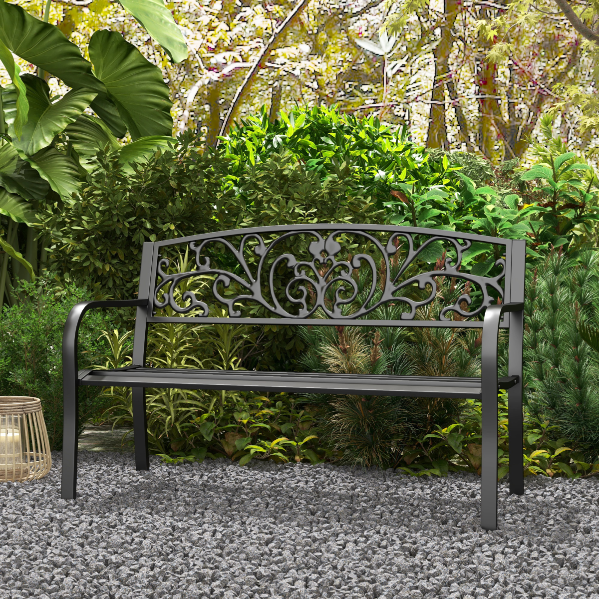 2-Seater Garden Bench, Steel-Black