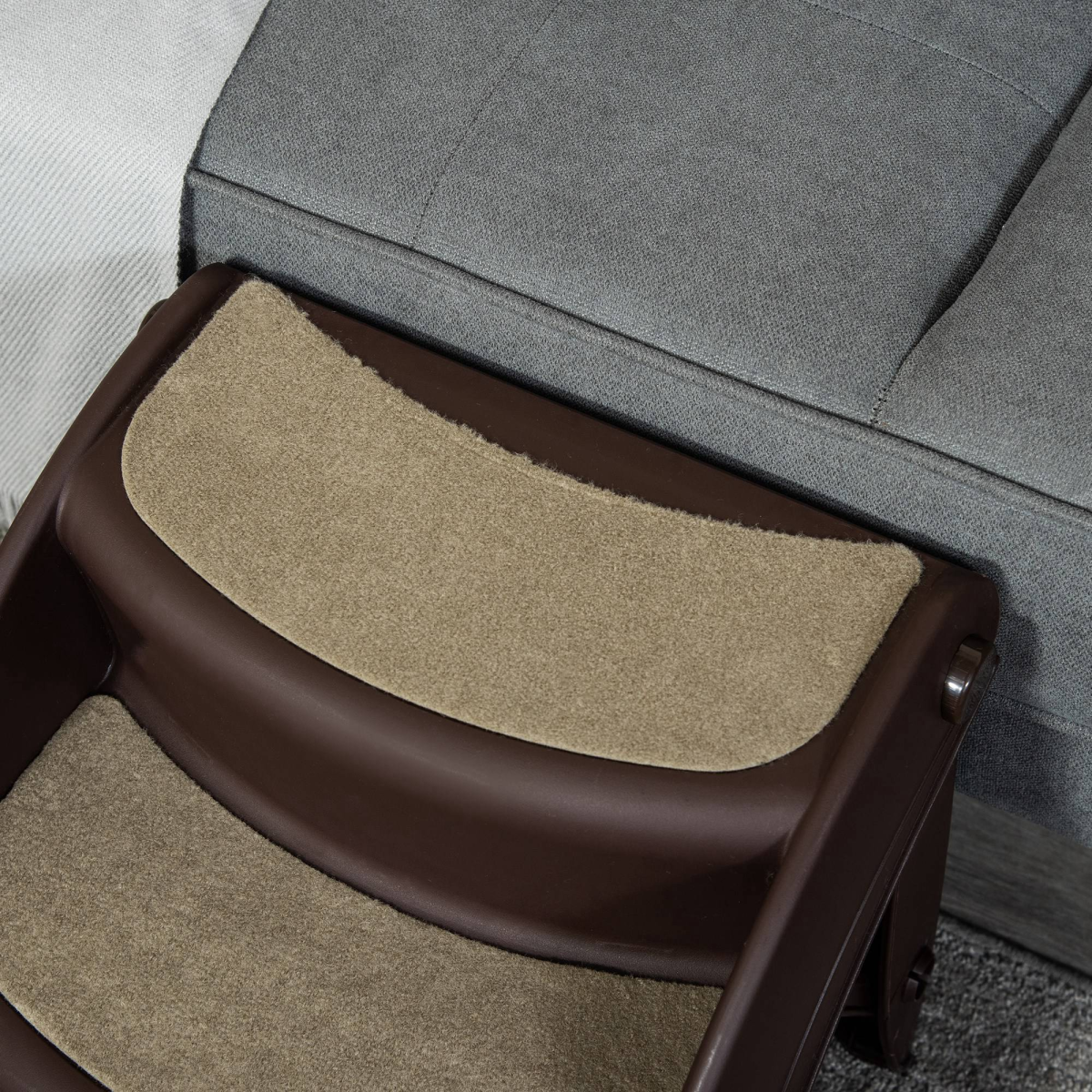 Portable Dog Steps Non-slip Pet Stairs 3-Step Design for High Beds Sofas, Brown