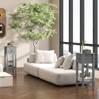 Elegant Floral Design Grey MDF Storage Unit Set - Durable & Stylish