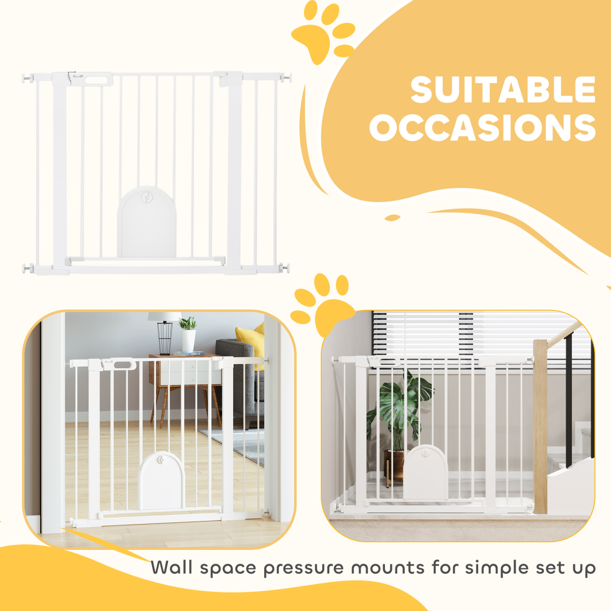 75-103 cm Pet Safety Gate Pressure Fit Stair w/ Small Door Double Locking
