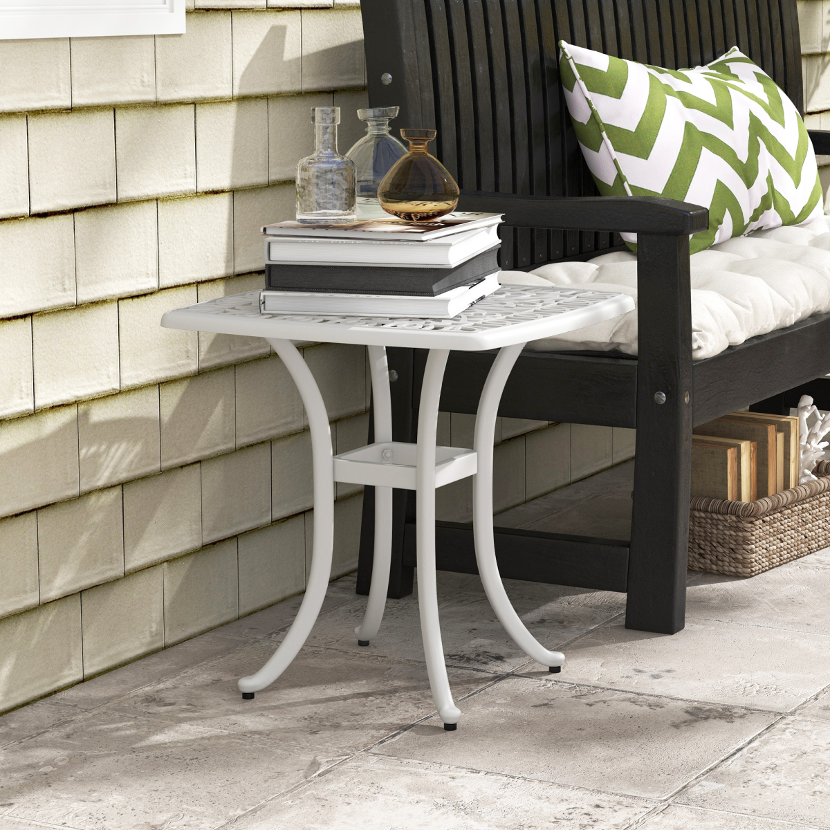 Outsunny Cast Aluminium Bistro Table with Umbrella Hole, White