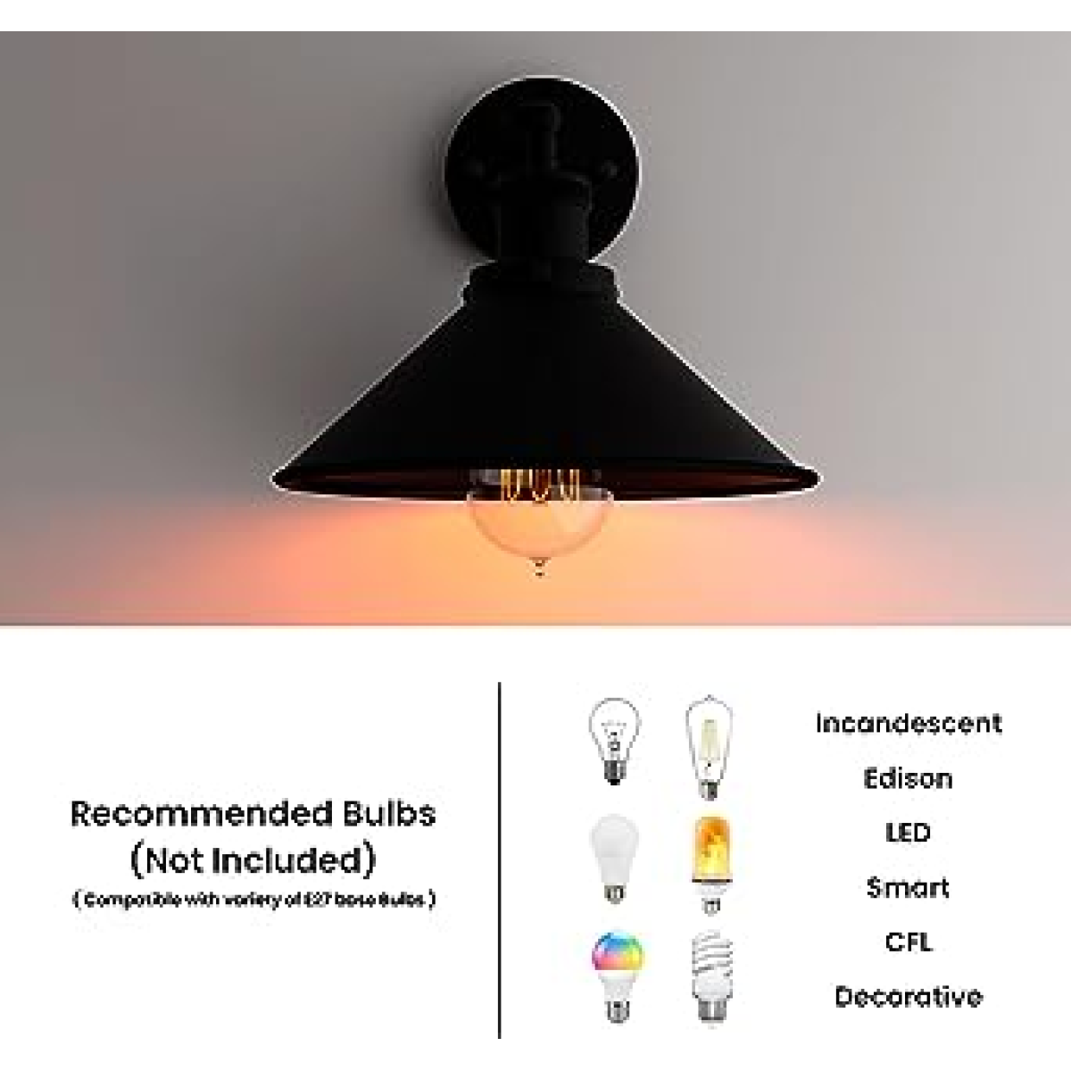 Wall Sconce Black Cone Shape Shade ~1502