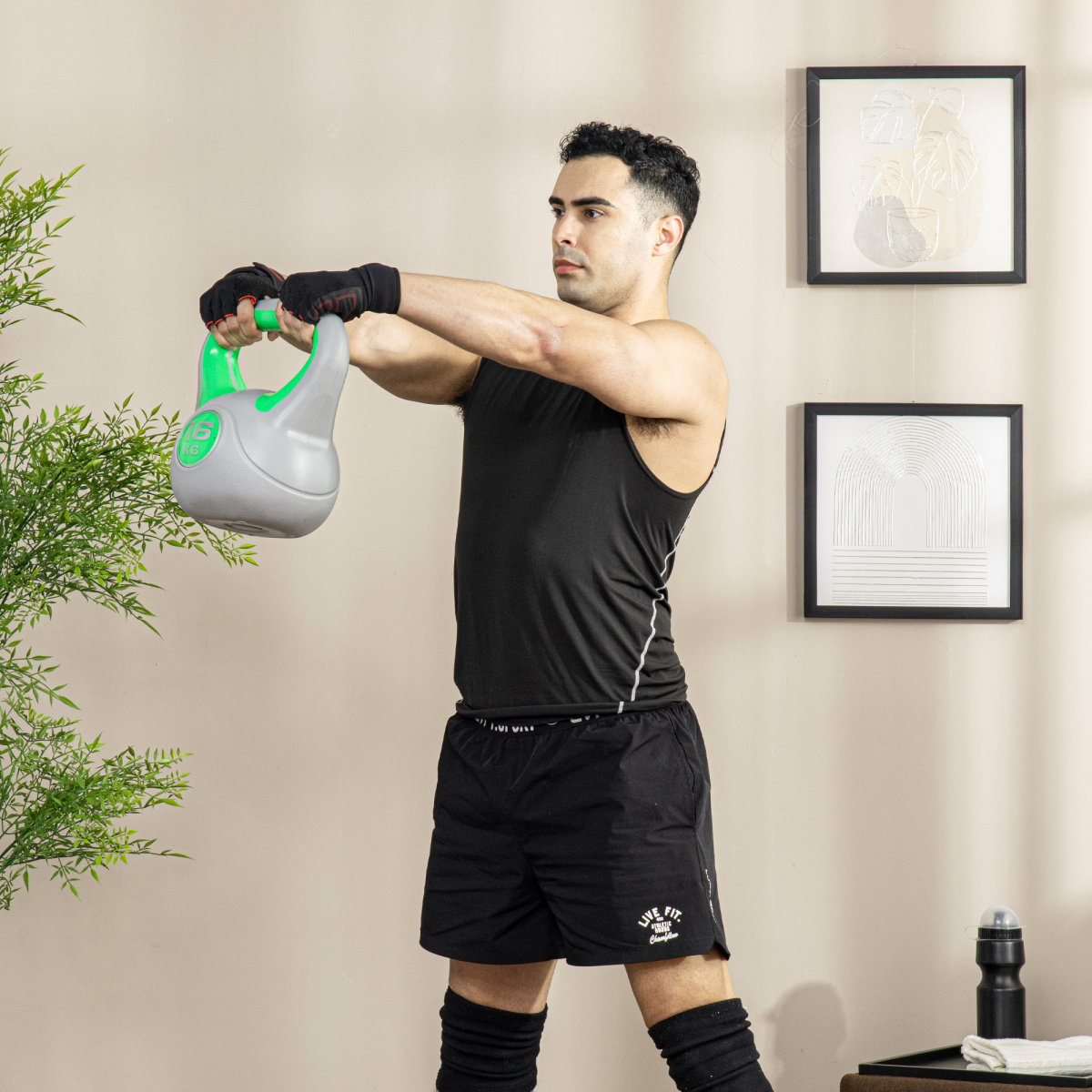 SPORTNOW 16kg Kettle Bell with Handle for Home Gym, Green and Grey