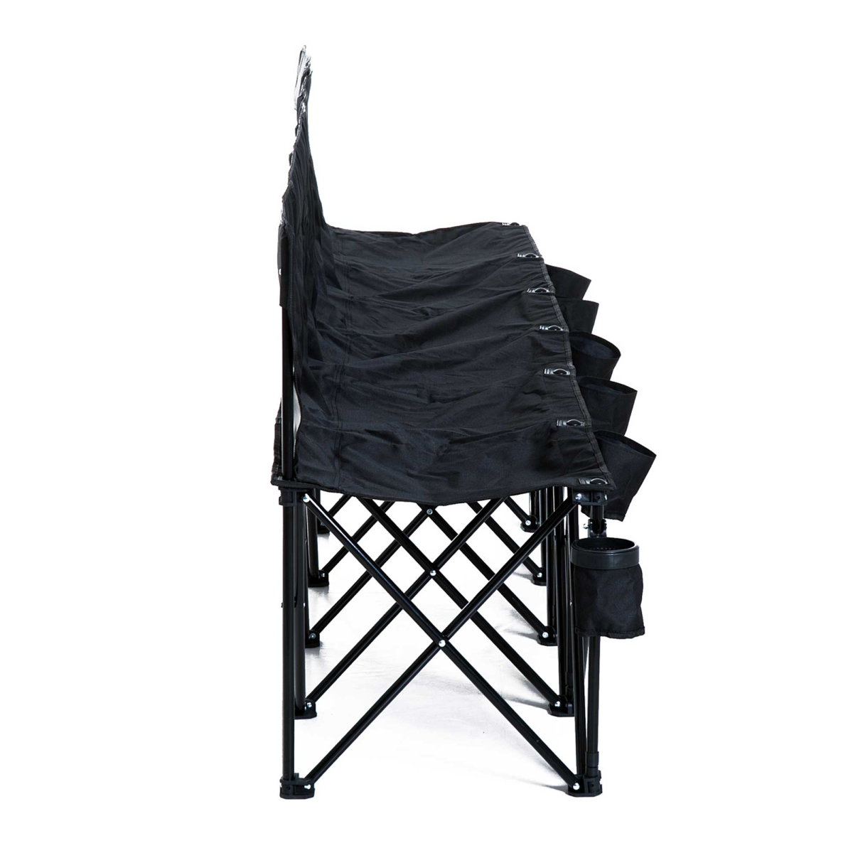 Outsunny 6 Seat Folding Bench Multi Deck Chair Cup Holder Camping Steel Black
