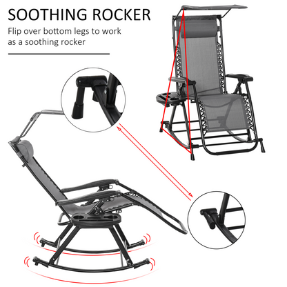 Folding Recliner Chair Outdoor Lounge Rocker Zero-Gravity Seat, Grey
