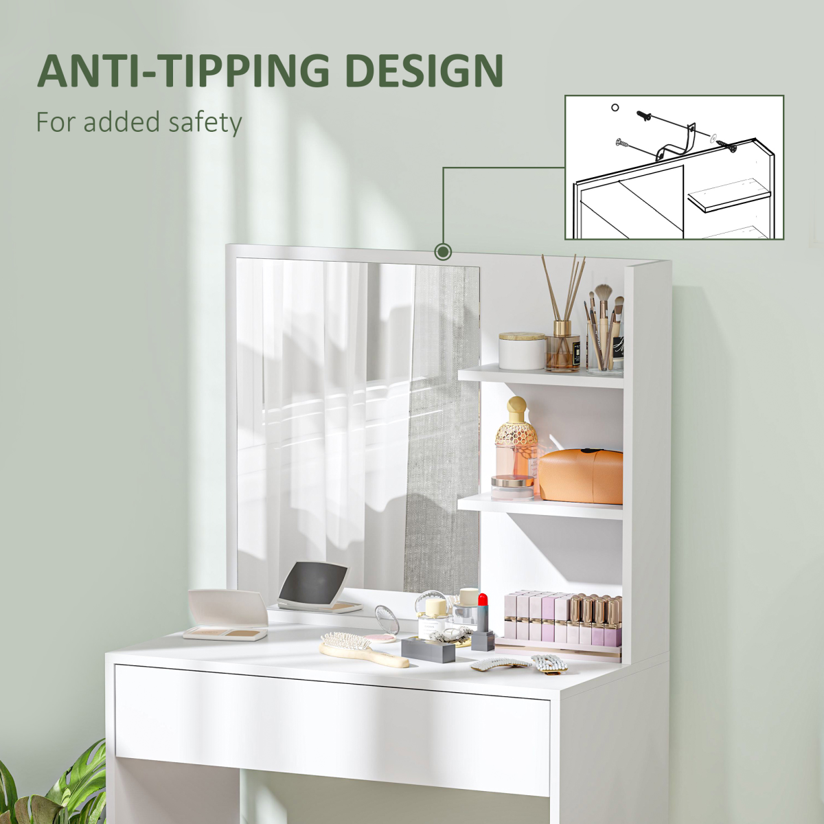 HOMCOM Dressing Table with Mirror and Storage, Modern Vanity Desk, White