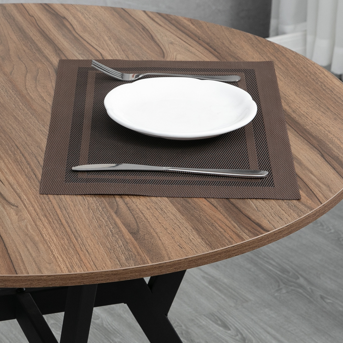 Industrial Dining Table with Round Top Steel Legs for Kitchen Dining Room Brown