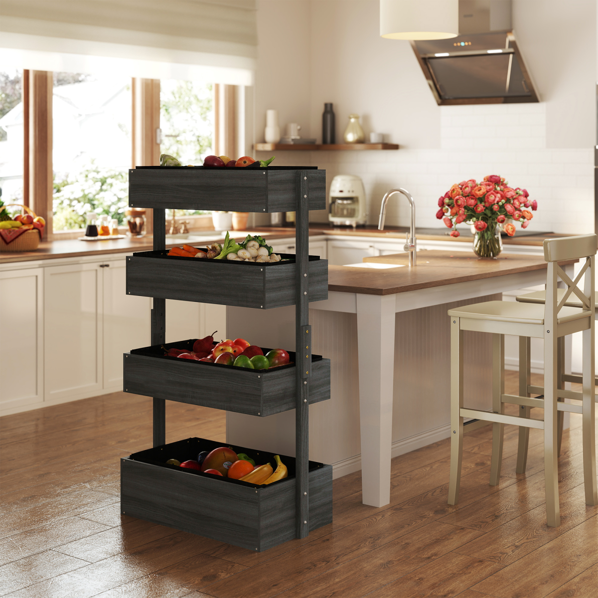 Outsunny Raised Garden Bed Wooden Plant Stand Grey