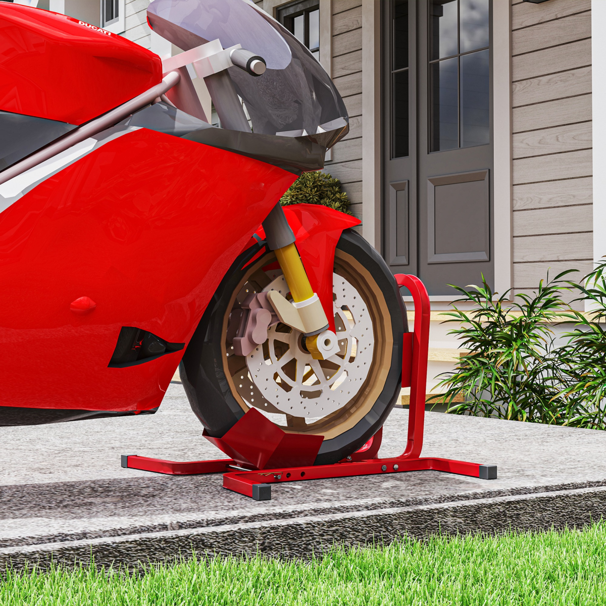 HOMCOM Adjustable Motorcycle Wheel Chock Motorbike Holder with Metal Frame