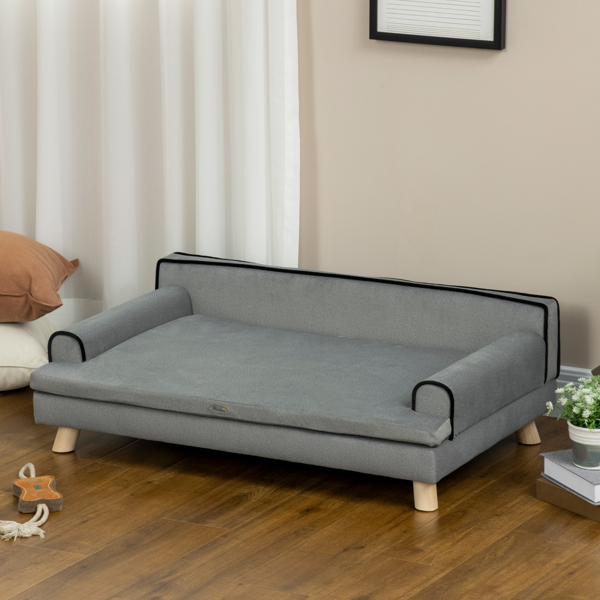 Pet Sofa for Large, Medium Dogs, with Wooden Legs Water-resistant Fabric, Grey