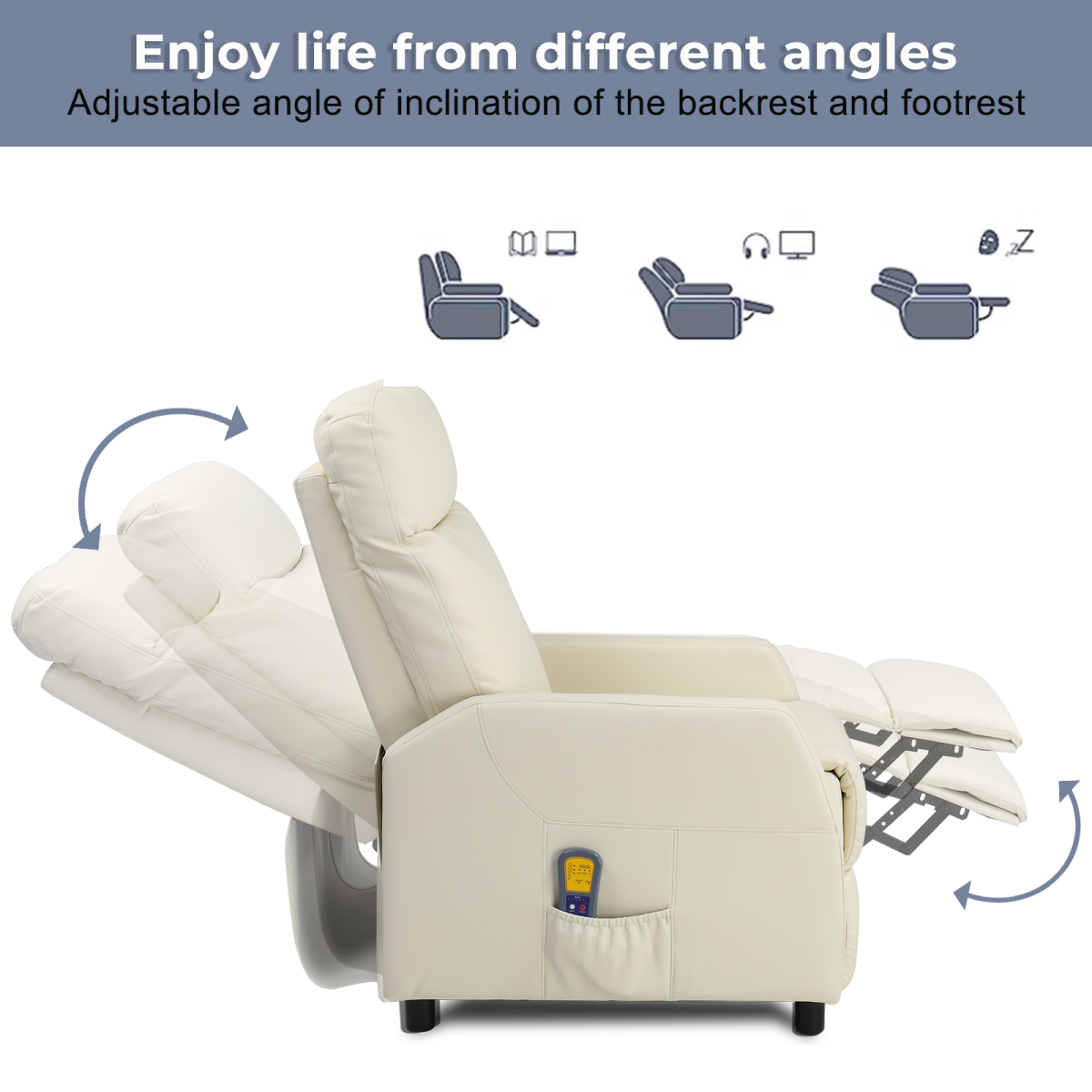 PU With 6-Point Massage Heating Function Recliner Cream White