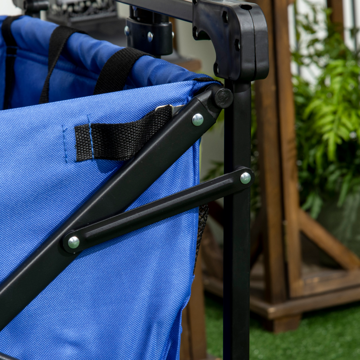 Trolley Cart Storage Wagon 4 Wheels w/ 2 Compartments Handle, Canopy, Blue
