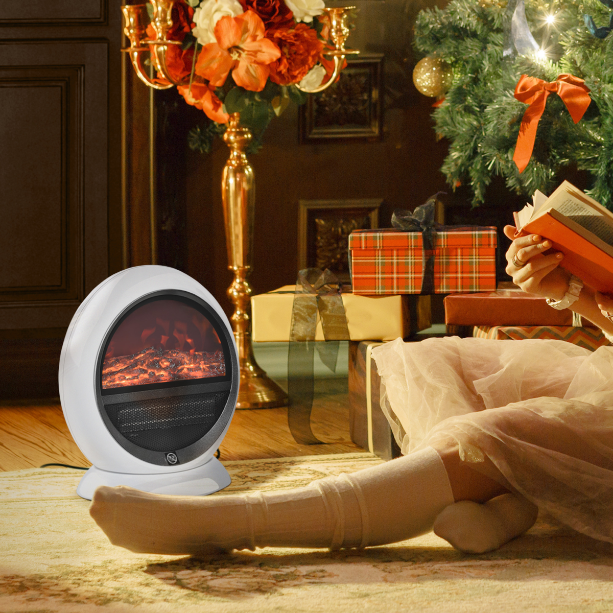 Free standing Electric Fireplace Flame Effect Rotatable Overheating Protection