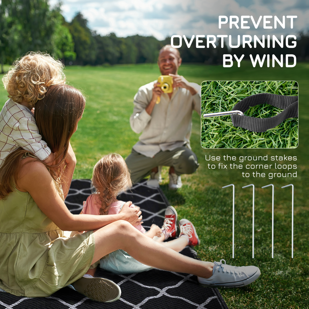 Outsunny Reversible Waterproof Outdoor Rug with Carry Bag, 182 x 274 cm, Black